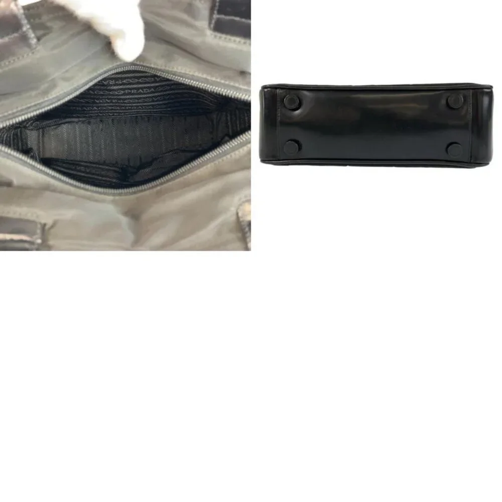 Prada Tessuto Black Silver Nylon Leather Handbag - Picture 9 of 9
